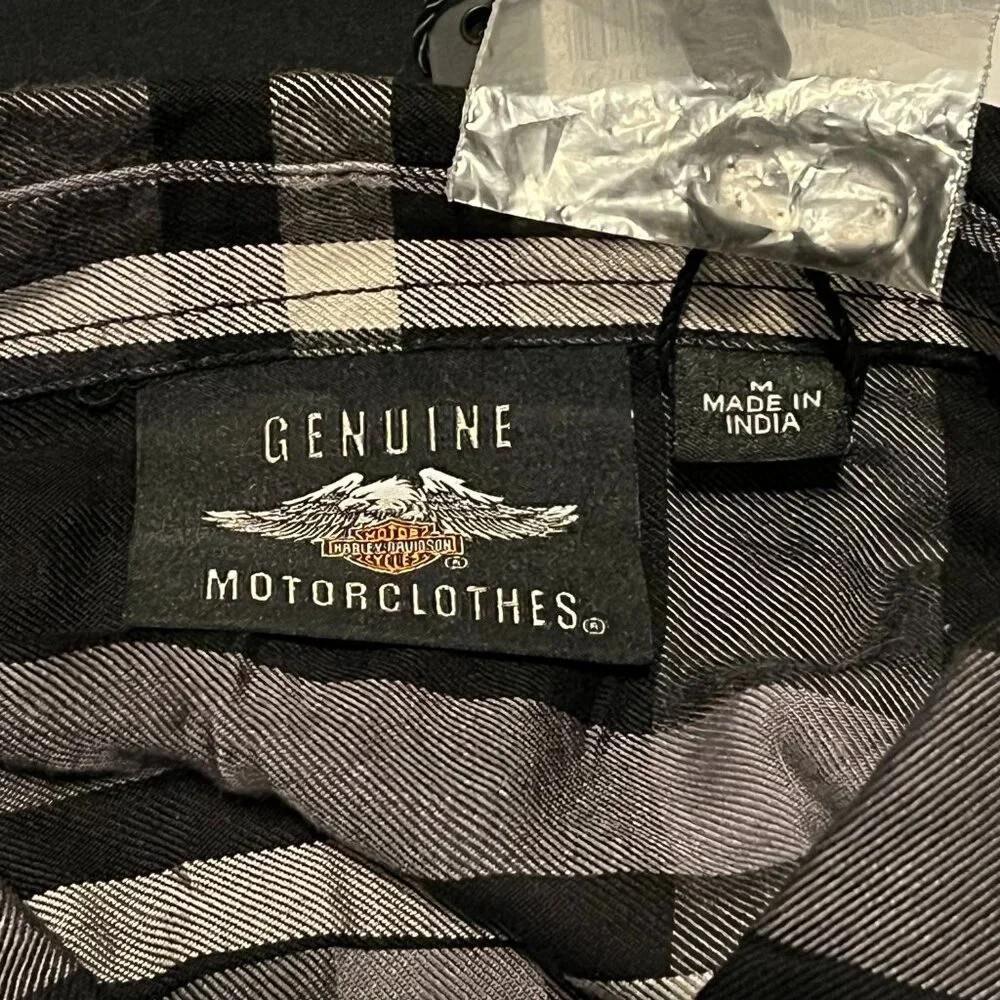 NEW Genuine Harley Davidson Women's Black & White Plaid Woven Shirt Size M - Picture 4 of 6